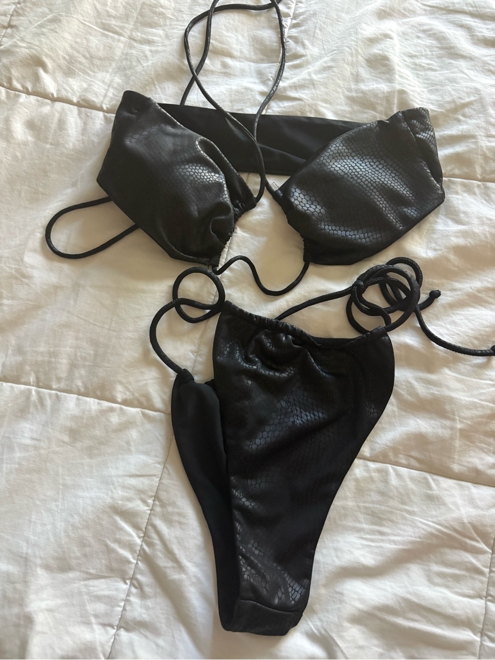 Classic Black String Bikini Top and Bottom